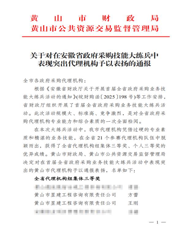 喜報！屯溪城建投公司參股企業(yè)昱建咨詢公司員工助力黃山代表隊斬獲省級大獎